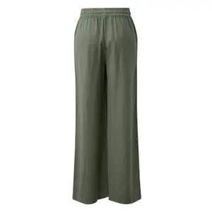 Elastic Waist Mixed Linen Wide Leg Trousers for Women QS image-1