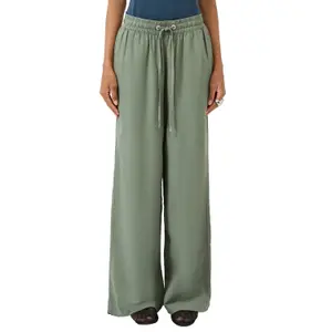 Elastic Waist Mixed Linen Wide Leg Trousers for Women QS image-2