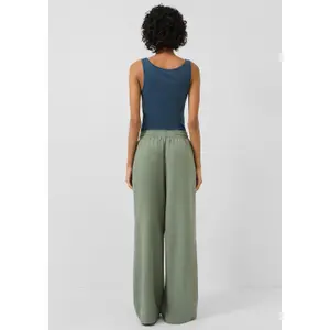 Elastic Waist Mixed Linen Wide Leg Trousers for Women QS image-4