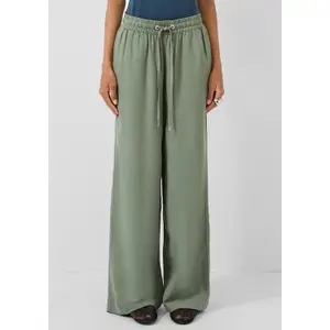 Elastic Waist Mixed Linen Wide Leg Trousers for Women QS image-6