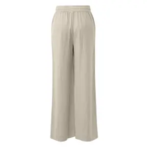 Elastic Waist Mixed Linen Wide Leg Trousers for Women QS image-1