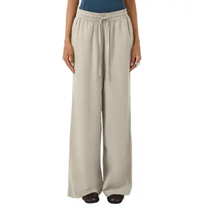 Elastic Waist Mixed Linen Wide Leg Trousers for Women QS image-2