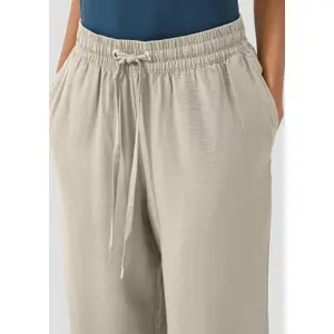 Elastic Waist Mixed Linen Wide Leg Trousers for Women QS image-3