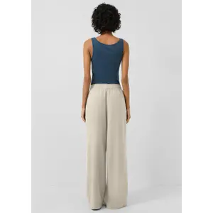 Elastic Waist Mixed Linen Wide Leg Trousers for Women QS image-4