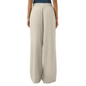 Elastic Waist Mixed Linen Wide Leg Trousers for Women QS image-5