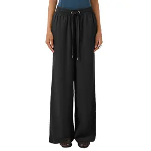 Elastic Waist Mixed Linen Wide Leg Trousers for Women QS image-2