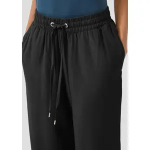 Elastic Waist Mixed Linen Wide Leg Trousers for Women QS image-3