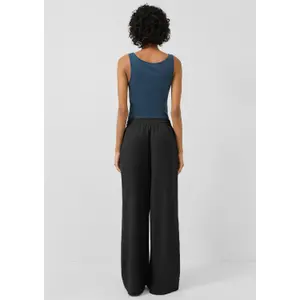 Elastic Waist Mixed Linen Wide Leg Trousers for Women QS image-4