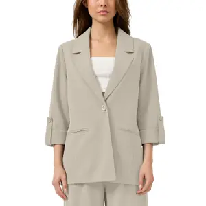 Regular Fit Interlock Blazer with Cuffed Sleeves for Women QS image-2