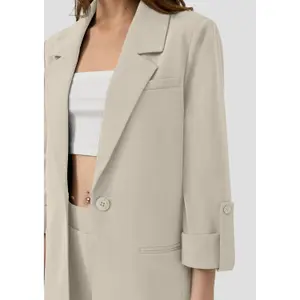 Regular Fit Interlock Blazer with Cuffed Sleeves for Women QS image-3