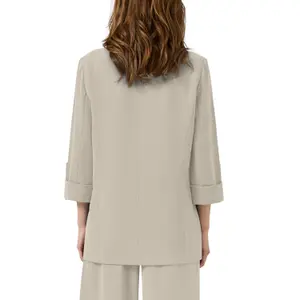 Regular Fit Interlock Blazer with Cuffed Sleeves for Women QS image-5