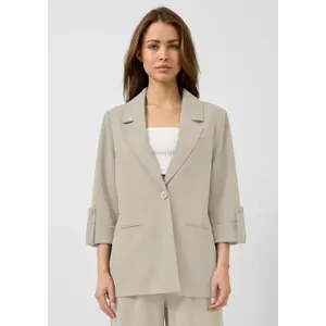 Regular Fit Interlock Blazer with Cuffed Sleeves for Women QS image-6