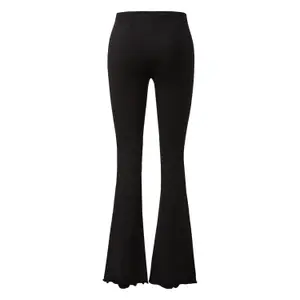 Women's Flared Jersey Trousers with Embroidery and Frayed Hem QS image-1