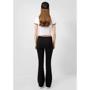Women's Flared Jersey Trousers with Embroidery and Frayed Hem QS image-4
