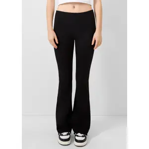 Women's Flared Jersey Trousers with Embroidery and Frayed Hem QS image-6