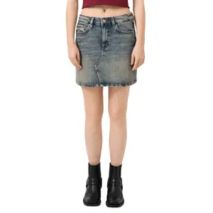 Women's Slim Denim Mini Skirt with Embroidery QS image-2