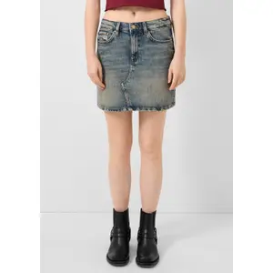 Women's Slim Denim Mini Skirt with Embroidery QS image-6