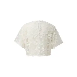 Short Floral Relief Lace Blouse Women QS image-1