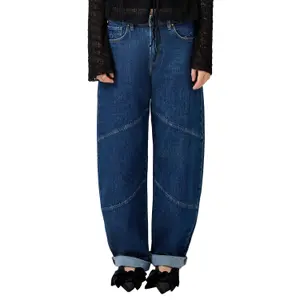 High-Waisted Barrel Jeans with Decorative Cutouts Women's QS image-2