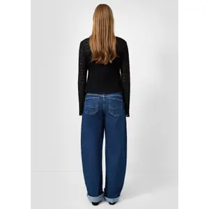 High-Waisted Barrel Jeans with Decorative Cutouts Women's QS image-4
