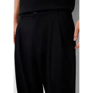 Straight Pleated Trousers in Washed Fabric QS image-3
