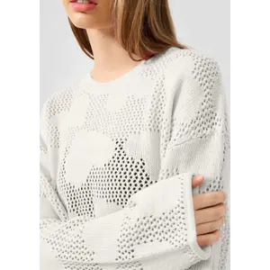 Heart Pattern Open Knit Jumper Women QS Loose Fit image-3