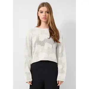 Heart Pattern Open Knit Jumper Women QS Loose Fit image-6