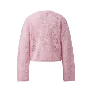 Heart Pattern Open Knit Jumper Women QS Loose Fit image-1