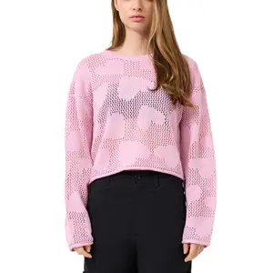 Heart Pattern Open Knit Jumper Women QS Loose Fit image-2