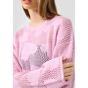 Heart Pattern Open Knit Jumper Women QS Loose Fit image-3