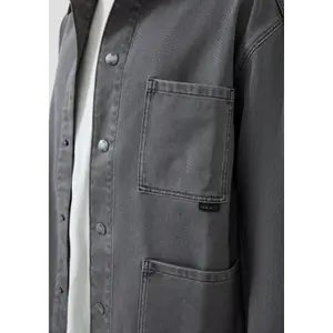 Long Sleeve Overshirt in Pre-Washed Cotton Twill QS image-3