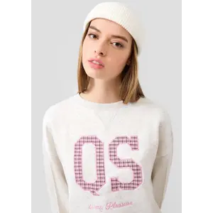 Women's Cropped Sweatshirt with Frayed Hem QS image-3