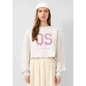 Women's Cropped Sweatshirt with Frayed Hem QS image-6