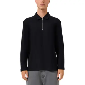 Long Sleeve Relaxed Fit Ribbed Jersey Polo QS image-2