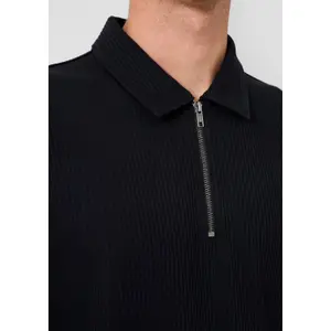 Long Sleeve Relaxed Fit Ribbed Jersey Polo QS image-3