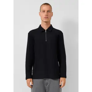 Long Sleeve Relaxed Fit Ribbed Jersey Polo QS image-6