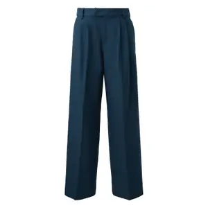 Women's Fluid Twill Wide Pleated Trousers with Elastic Waistband QS image-0