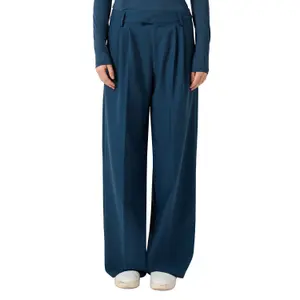 Women's Fluid Twill Wide Pleated Trousers with Elastic Waistband QS image-2