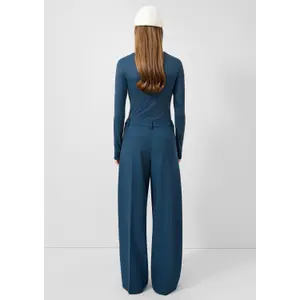 Women's Fluid Twill Wide Pleated Trousers with Elastic Waistband QS image-4