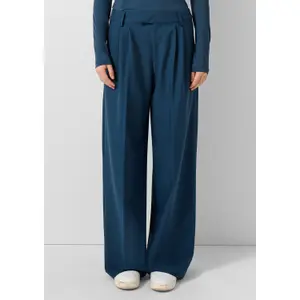 Women's Fluid Twill Wide Pleated Trousers with Elastic Waistband QS image-6