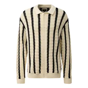 Striped Crocheted Knit Pullover QS Relaxed Fit image-0