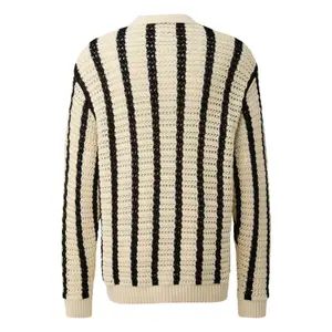 Striped Crocheted Knit Pullover QS Relaxed Fit image-1