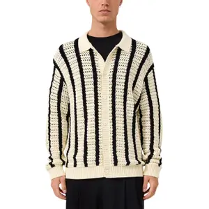 Striped Crocheted Knit Pullover QS Relaxed Fit image-2
