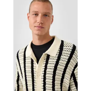 Striped Crocheted Knit Pullover QS Relaxed Fit image-3