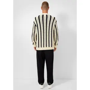 Striped Crocheted Knit Pullover QS Relaxed Fit image-4