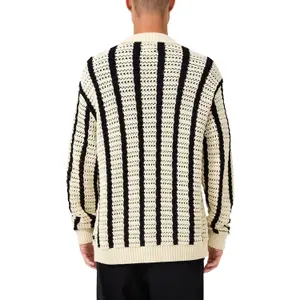 Striped Crocheted Knit Pullover QS Relaxed Fit image-5