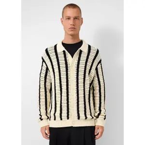 Striped Crocheted Knit Pullover QS Relaxed Fit image-6