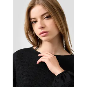 Casual Long Sleeve Structured Fabric T-shirt for Women QS image-3