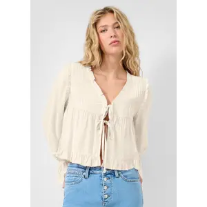 Knotted Blouse with Ruffles Women QS Regular Fit image-6