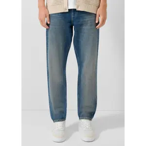 Mid-Rise Washed Straight Jeans QS image-2